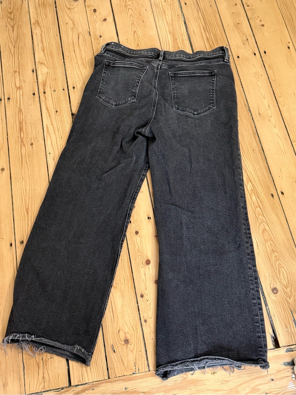 LOFT Black Wide-Leg Jeans with Raw Hem